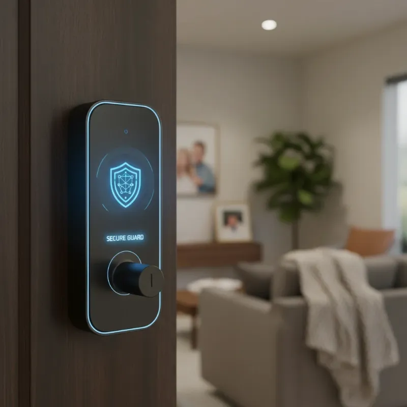 A smart lock with a digital shield icon, symbolizing robust data protection and privacy measures